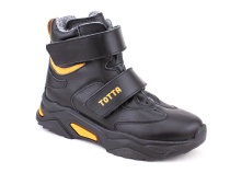 3542-131,15 Тотто (Totto), ботинки детские утепленные ортопедические профилактические, кожа, байка, черный, оранжевый в Камчатке