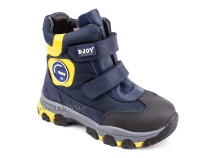 056-600-194-0049 (26-30) Джойшуз (Djoyshoes) ботинки детские зимние мембранные ортопедические профилактические, натуральный мех, мембрана, кожа, темно-синий, черный, желтый в Камчатке